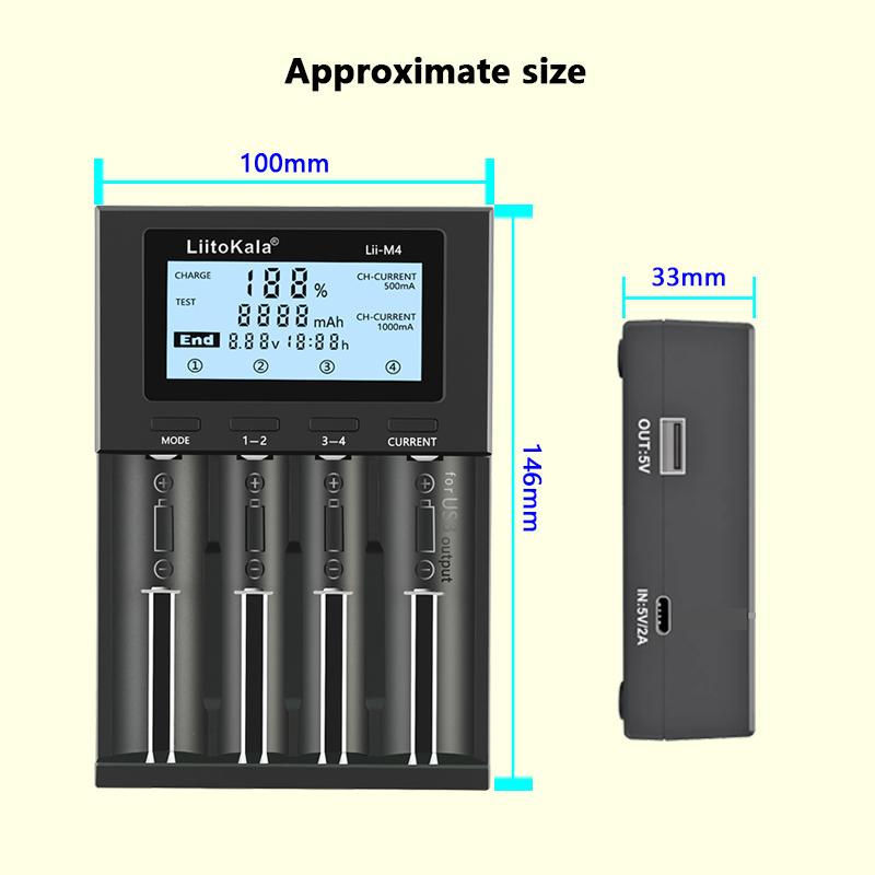 LiitoKala Lii-M4 18650 Charger LCD Display Universal Smart Charger Test Capacity 26650 18650 21700 AA AAA Battery 4slot 5V 2A