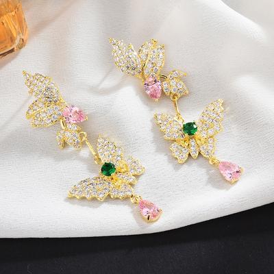 Orecchini pendenti a forma di farfalla in argento 925 con personalità della moda, ragazze, zirconi lucenti, gioielli squisiti, accessori per feste