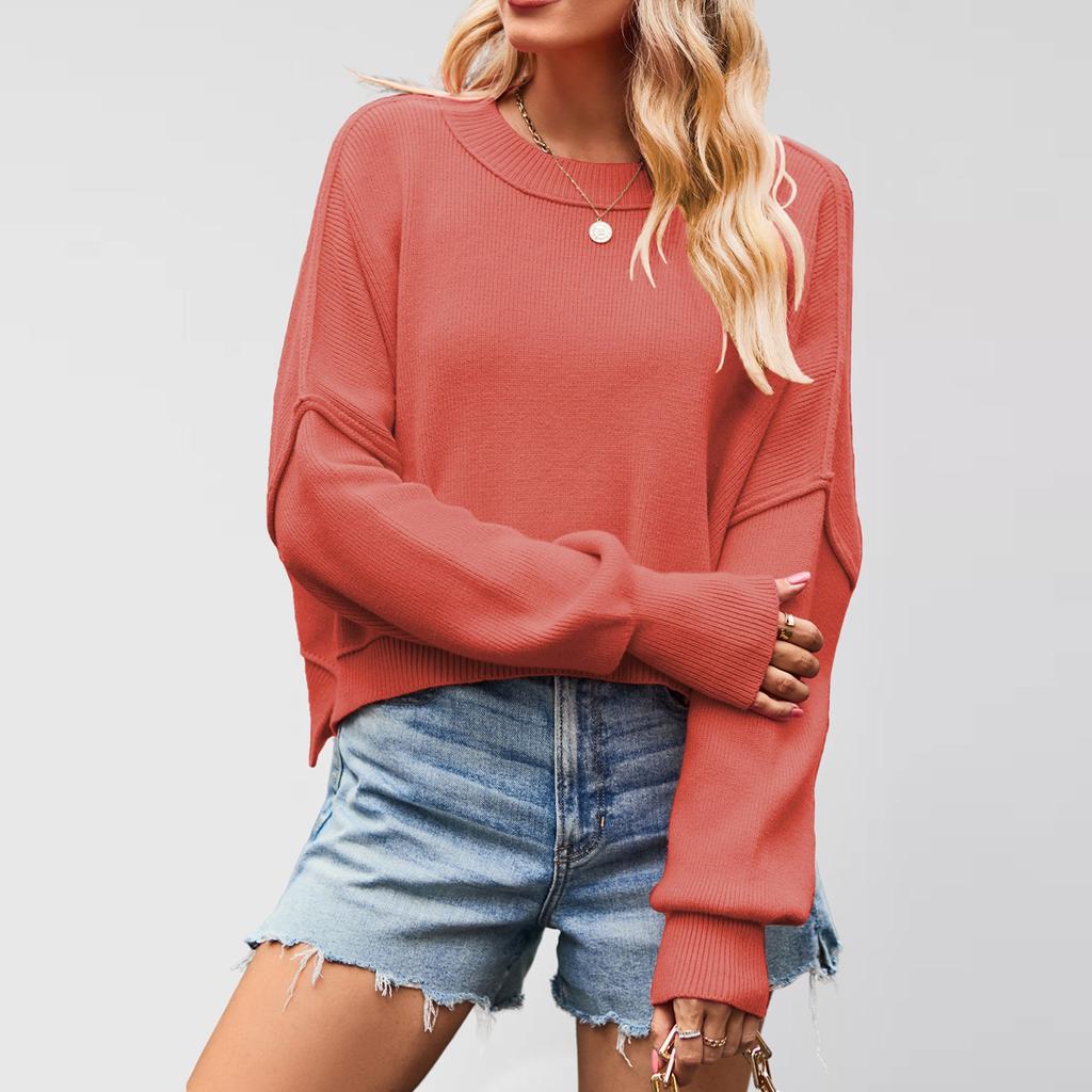 Women's Solid Striped Fashion Round Neck Knitwear Loose Pullover Sweater