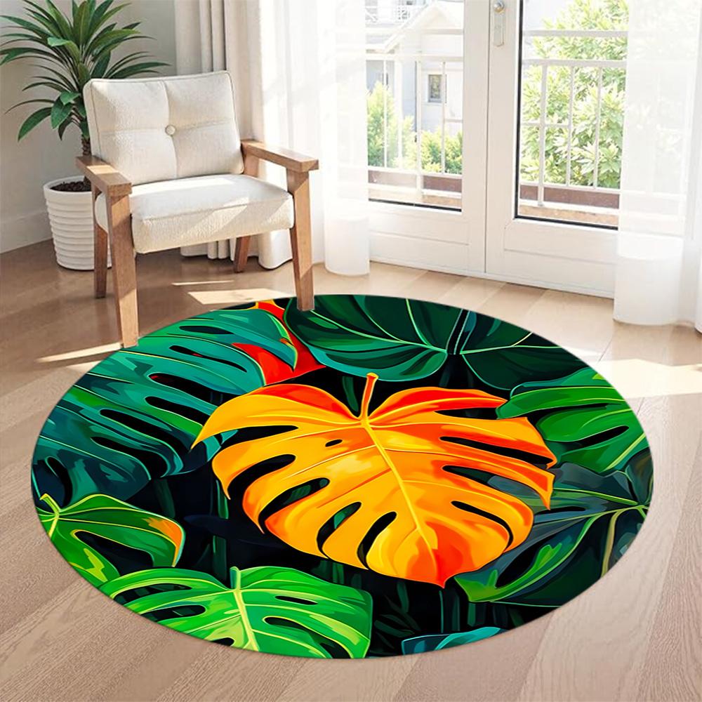 Monstera Leaf Round Floor Mat Suitable for Dining Room Living Rooms Bedrooms Decorate room Anti-slip Round Rug Decorate Offices