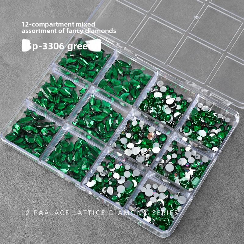 12 Grid/box Nail Art Jewelry Nail Diamond Flat Bottom Color Rhinestone Irregular Resin Mixed Nail Diamond