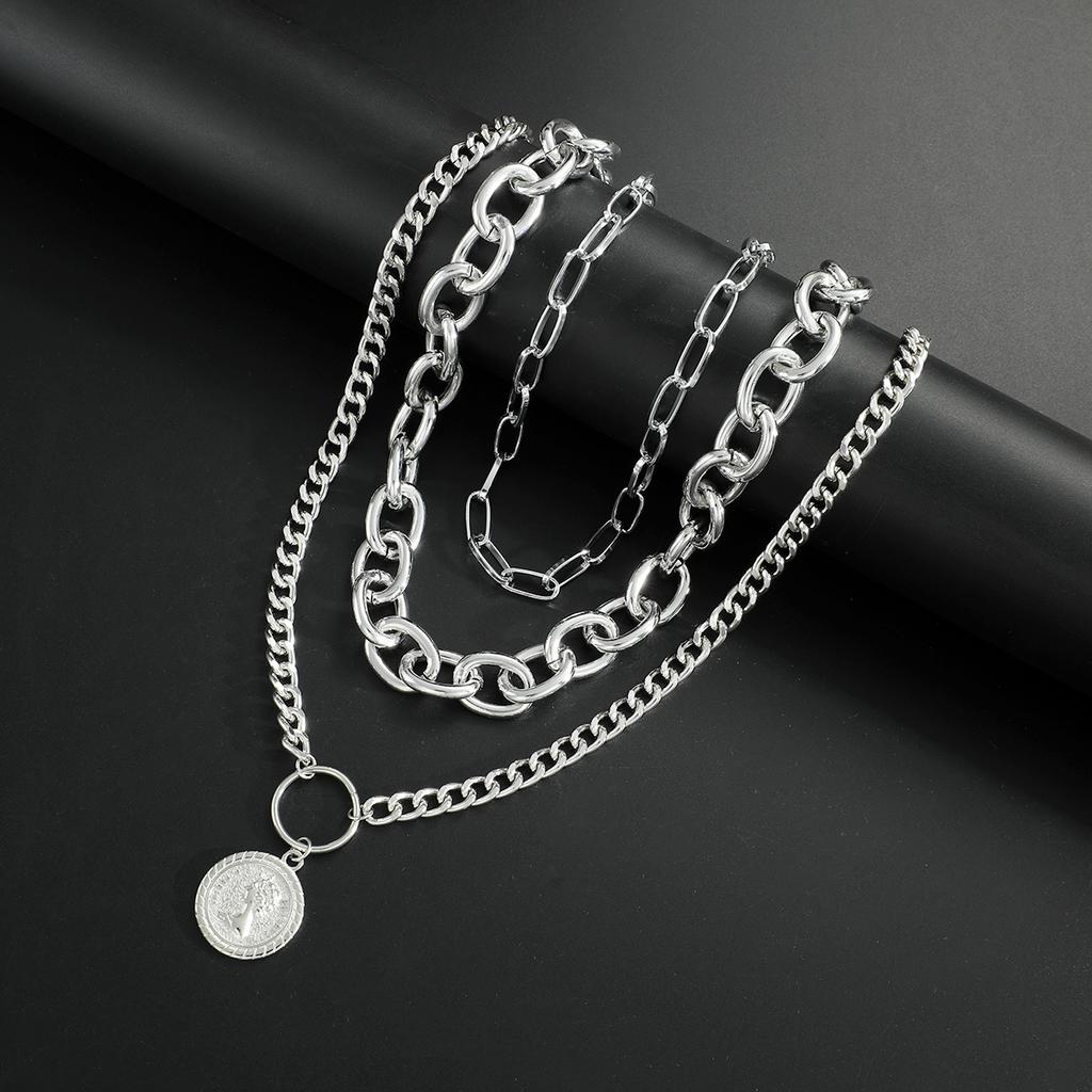 3pcs Vintage Multi-Layer Coin Pendant Necklace Set For Women Fashion Chic Thick Chain Necklaces Daily Wear Wedding Jewelry Gifts