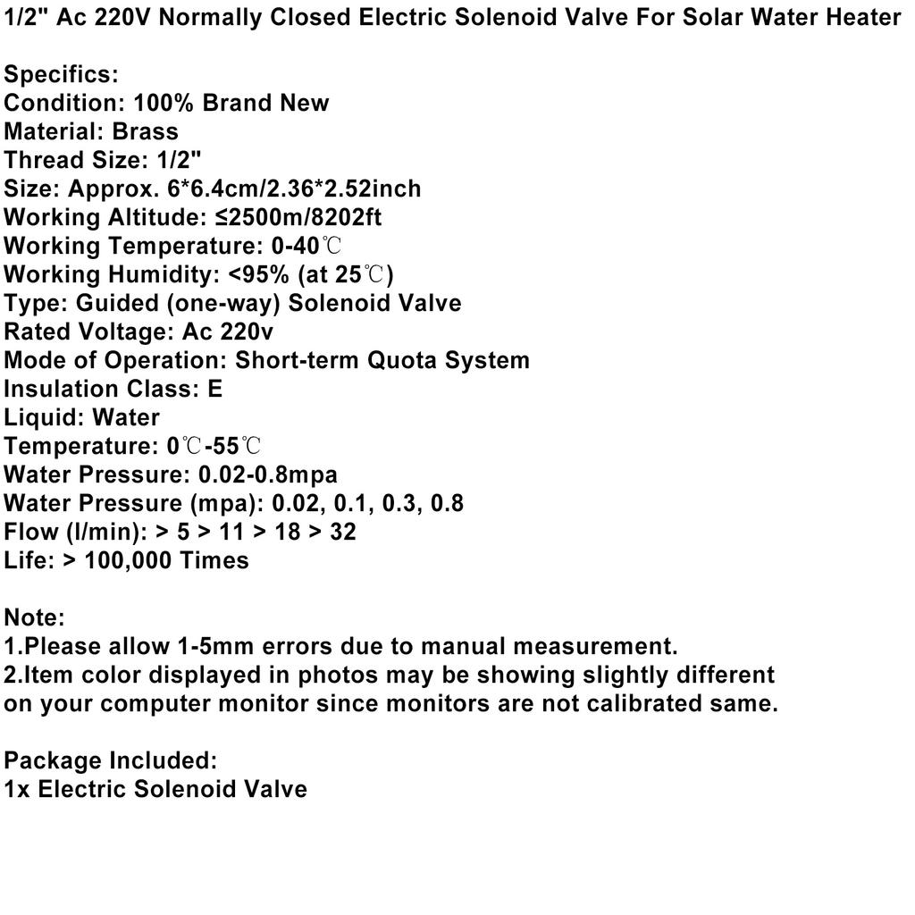 1/2" AC 220V Normalerweise Geschlossenes Elektrisches Magnetventil Für Solarwasserheizer