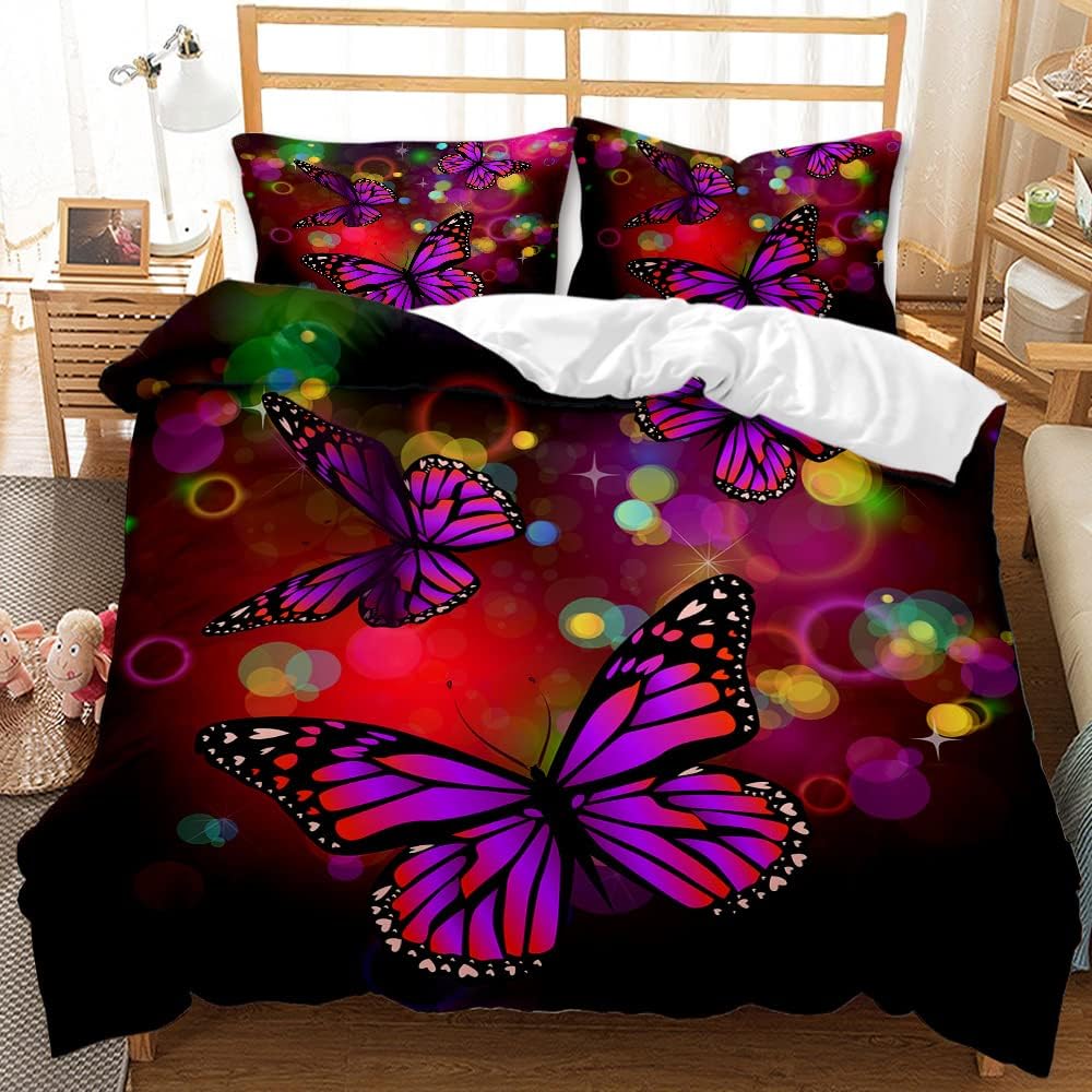 Beautiful Butterfly Duvet Cover Set Twin King SizeButterfly Floral Print Bedding Set for Girls WomenBoho Style Comforter Cover