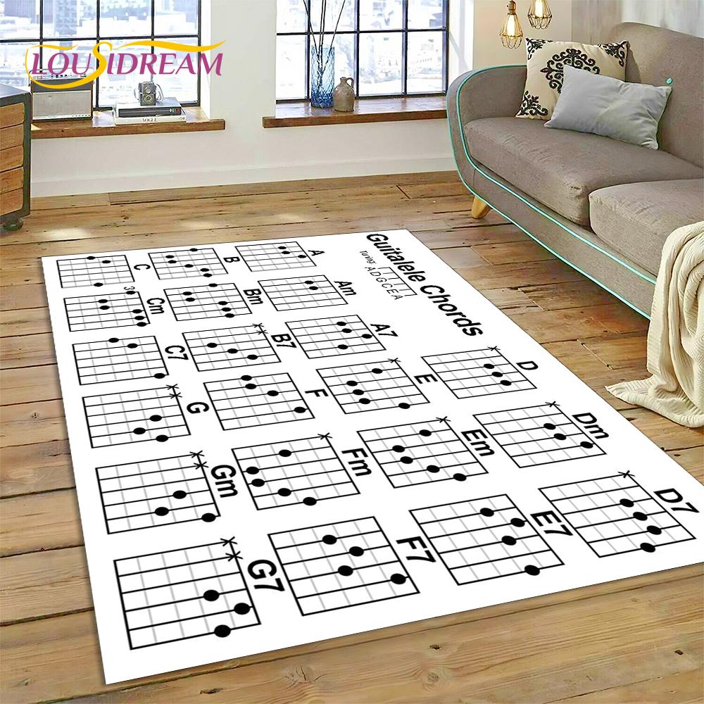 3D Guitar Chords Theory Chart Music Rug Carpet for Living Room Bedroom Home Decor,Floor Mat Non-slip Decoration for Sofa Doormat