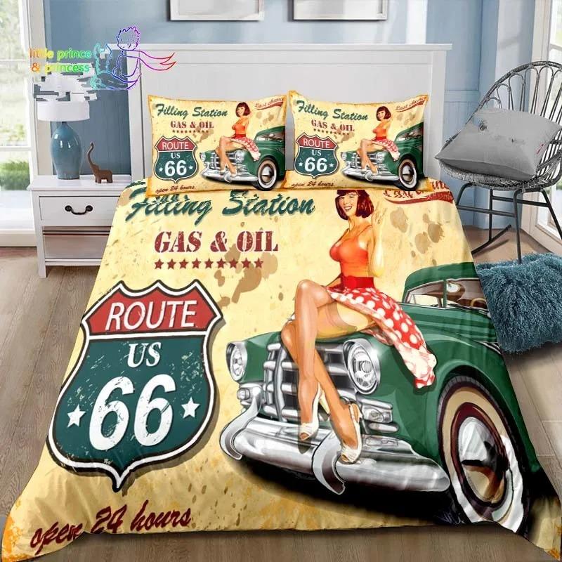 Historic American Route 66 Comfortable Duvet Quilt Cover Pillowcase Bedding Set Children Bedroom Decoration Home Textile Single