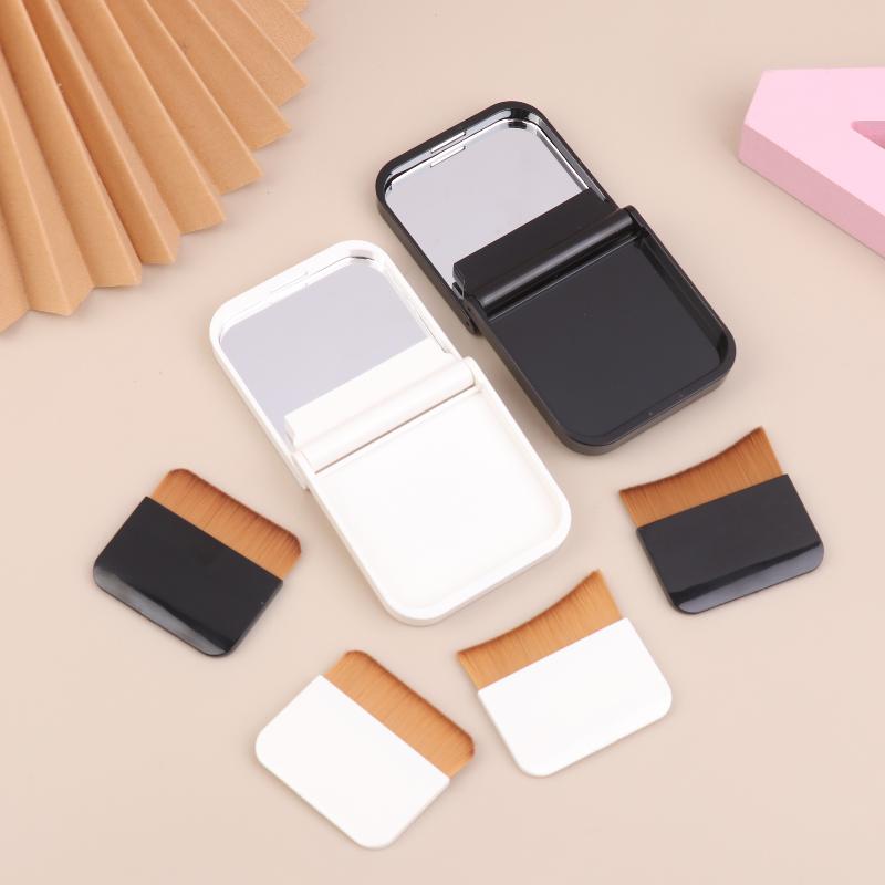 Portable Traceless Soft Flat Foundation Brush Set Ultra-Thin With Built-In Mirror One-Character Design Flawless Base Makeup