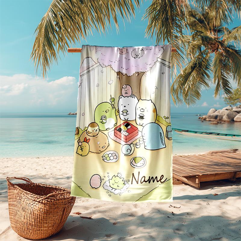Personalized customized proof beach towel with Sumikko Gurashi pattern - soft, absorbent,quick-drying,perfect swimming,camping&bathing
