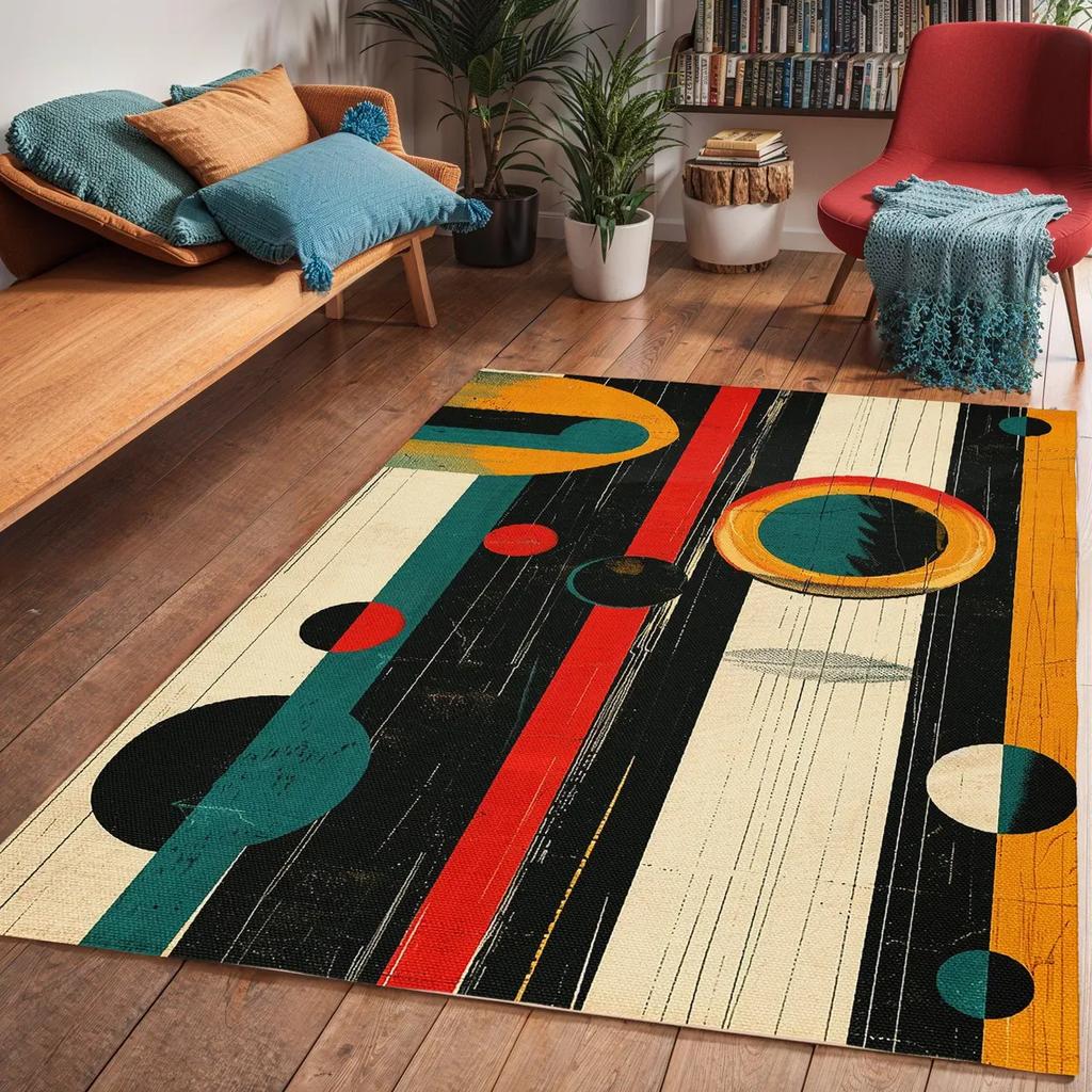 Colorful Mid-Century Modern Area Rug Abstract Art Deco Carpet for Living Room Bedroom Kitchen and Laundry Rug Floor Mat