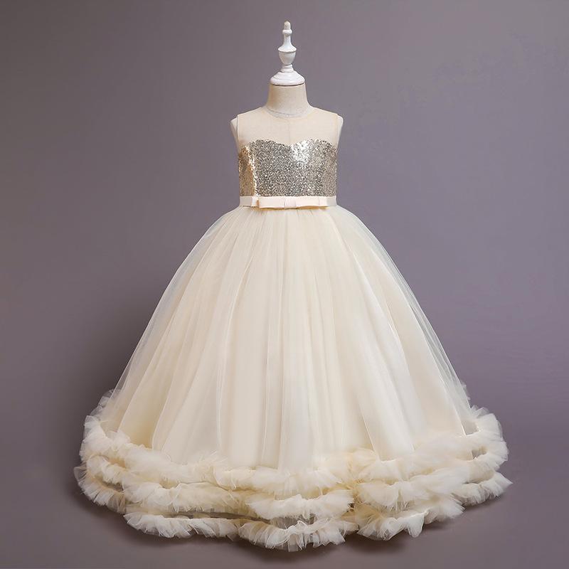 Girls' Summer Sequined Embroidered Mesh Princess Tutu Dress