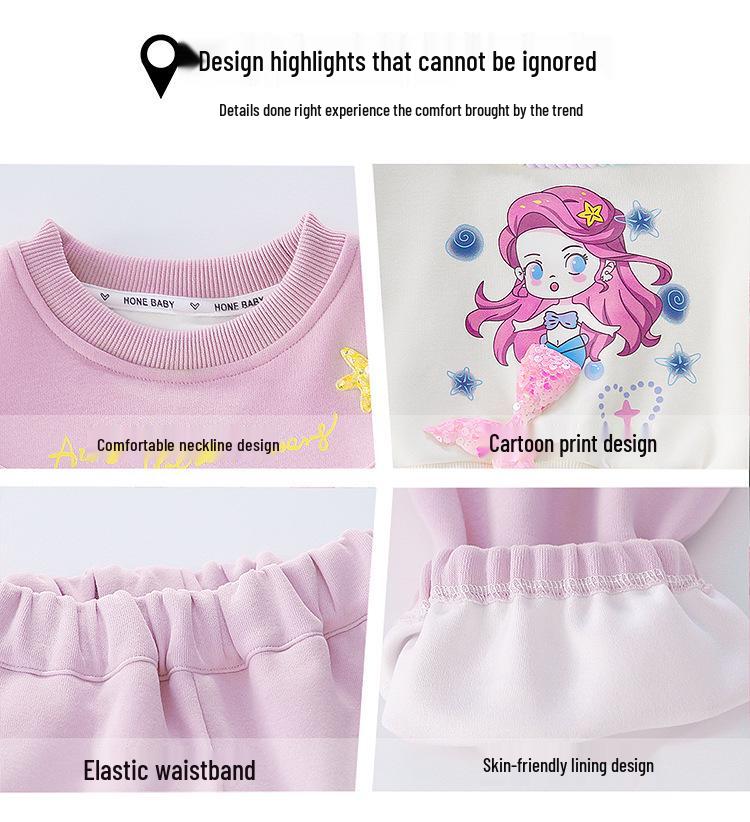 Wiosenny Zestaw Bluza Syrenka dla Dziewczynek - Casualowa Dwuczęściowa Odzież Sportowa dla Małych Dziewczynek