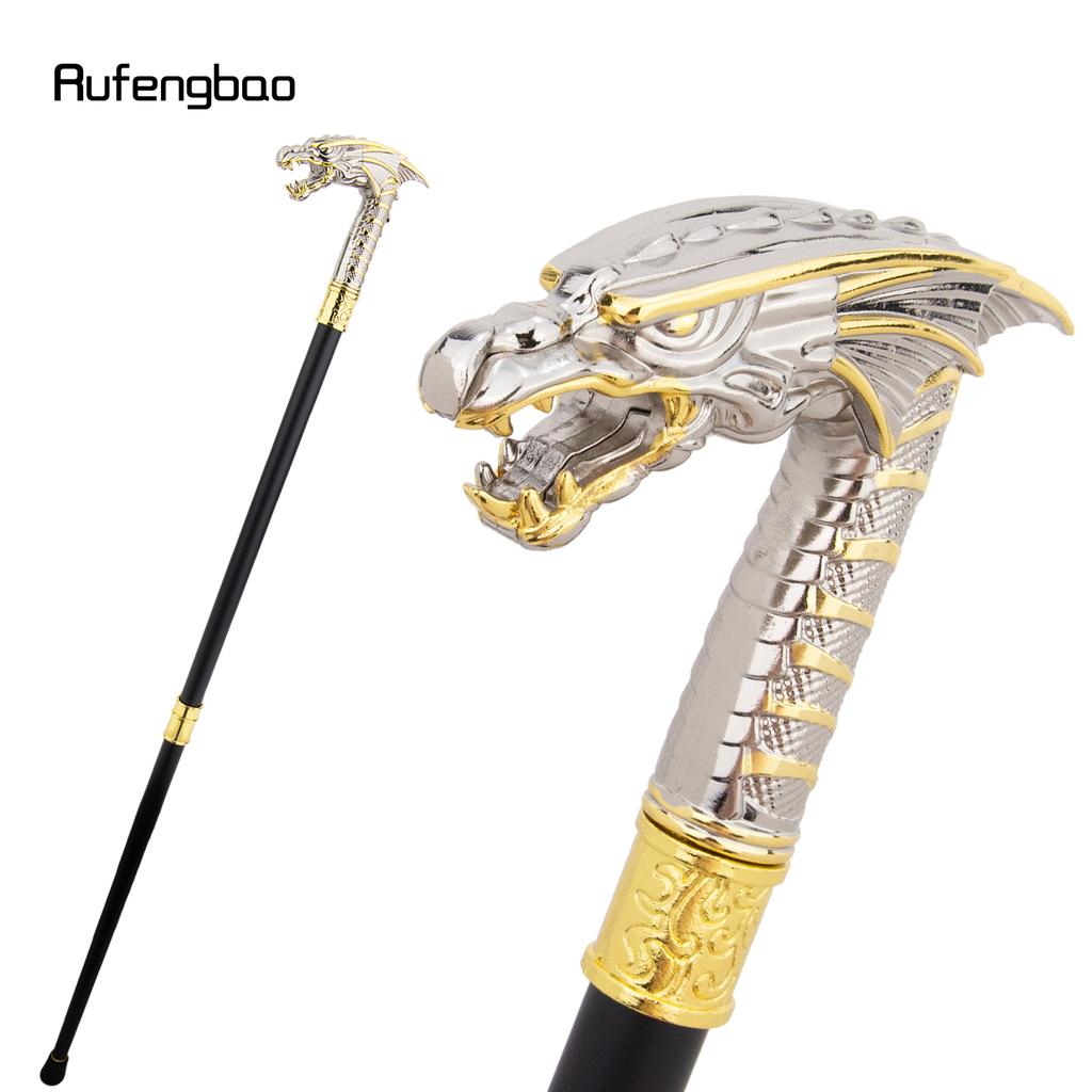 Golden White Dragon Head Fashion Walking Stick Decorative Stick Cospaly Vintage Party Fashionable Walking Cane Crosier 94cm