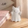 Collectible Art Figures 3D Printed Cute Ghost Cat Figurine Wink Smile Surprise Spooky Halloween Decor Lover Gifts Blank White DIY Paintable Statue,