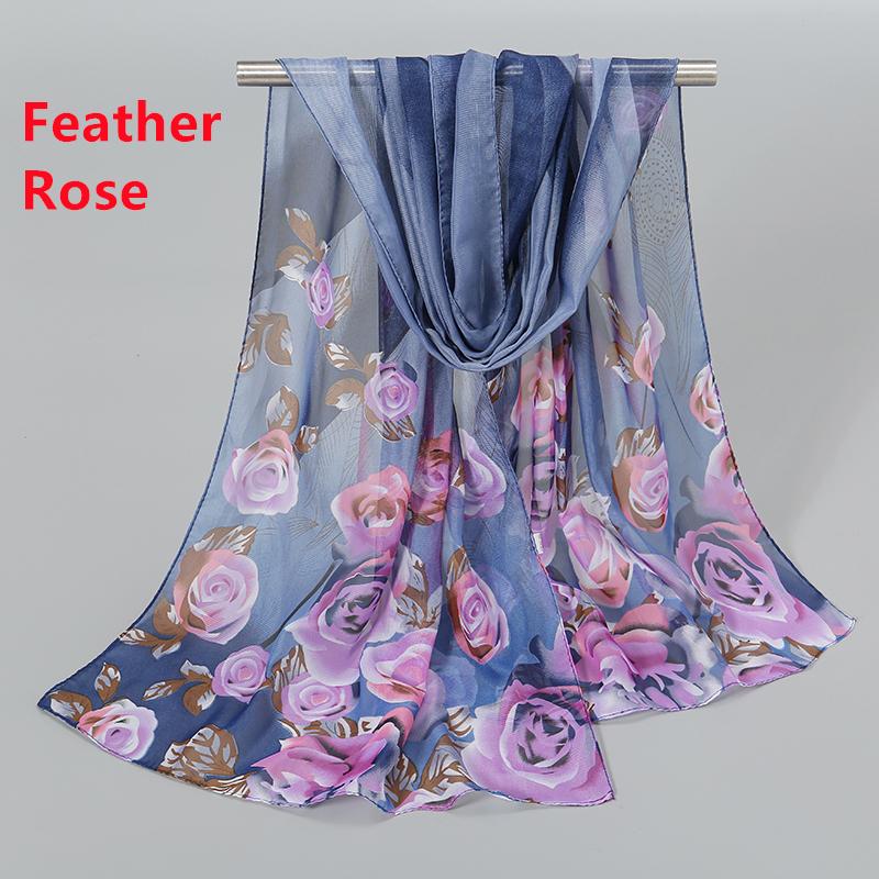 150*50Cm Spring Floral Printed Scarf Women Long Shawl Thin Georgette Hijab Beautiful Rose Flower Pareos Beach Sunscreen Shawl