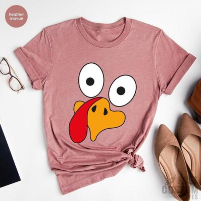 Cute Turkey Fall Thanksgiving Shirt, Turkey Face Shirts, Funny Thanksgiving T-Shirt, Little Turkey Shirt, Family Matching Thanksgiving Shirt