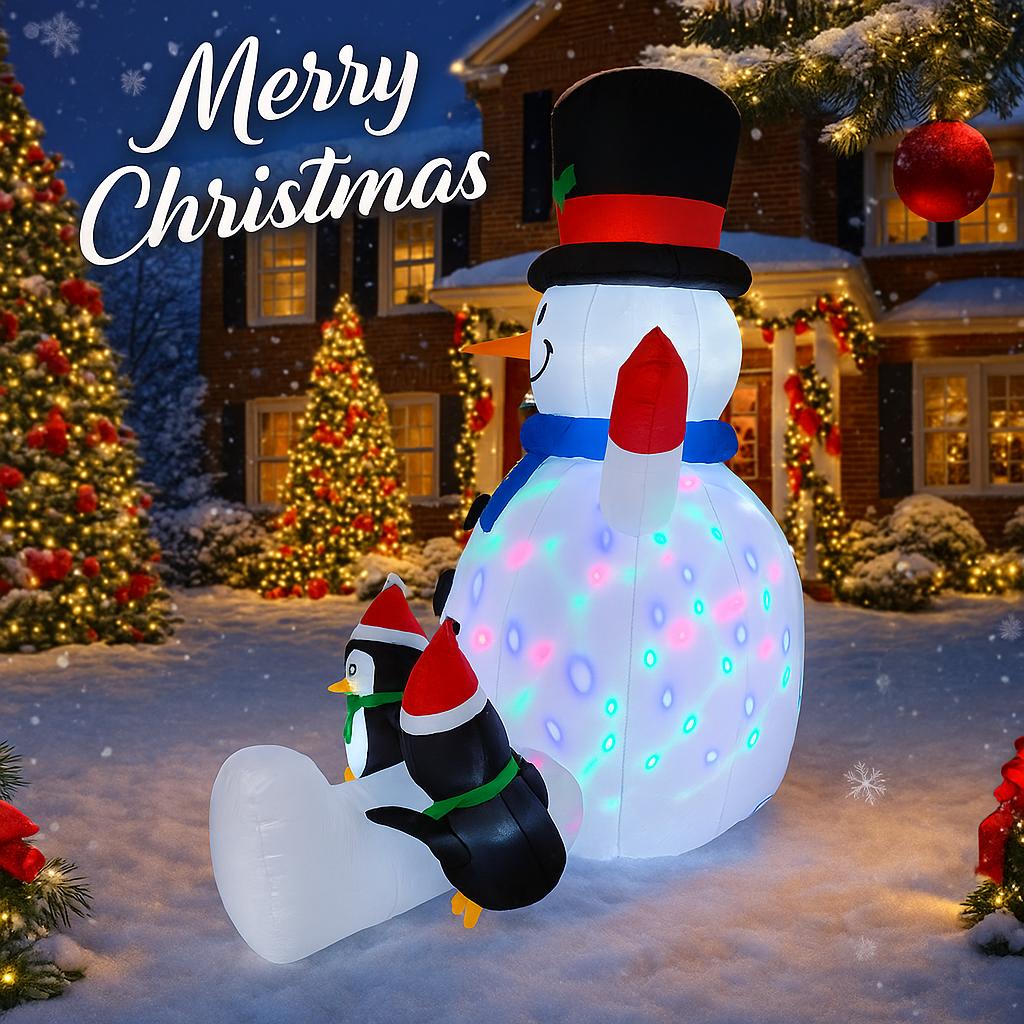 6.89FT Inflatable Snowman Hat Penguin Set Toy Xmas Yard Decoration Festive Gift LED Lit Christmas Supplies Home Decor Ornament
