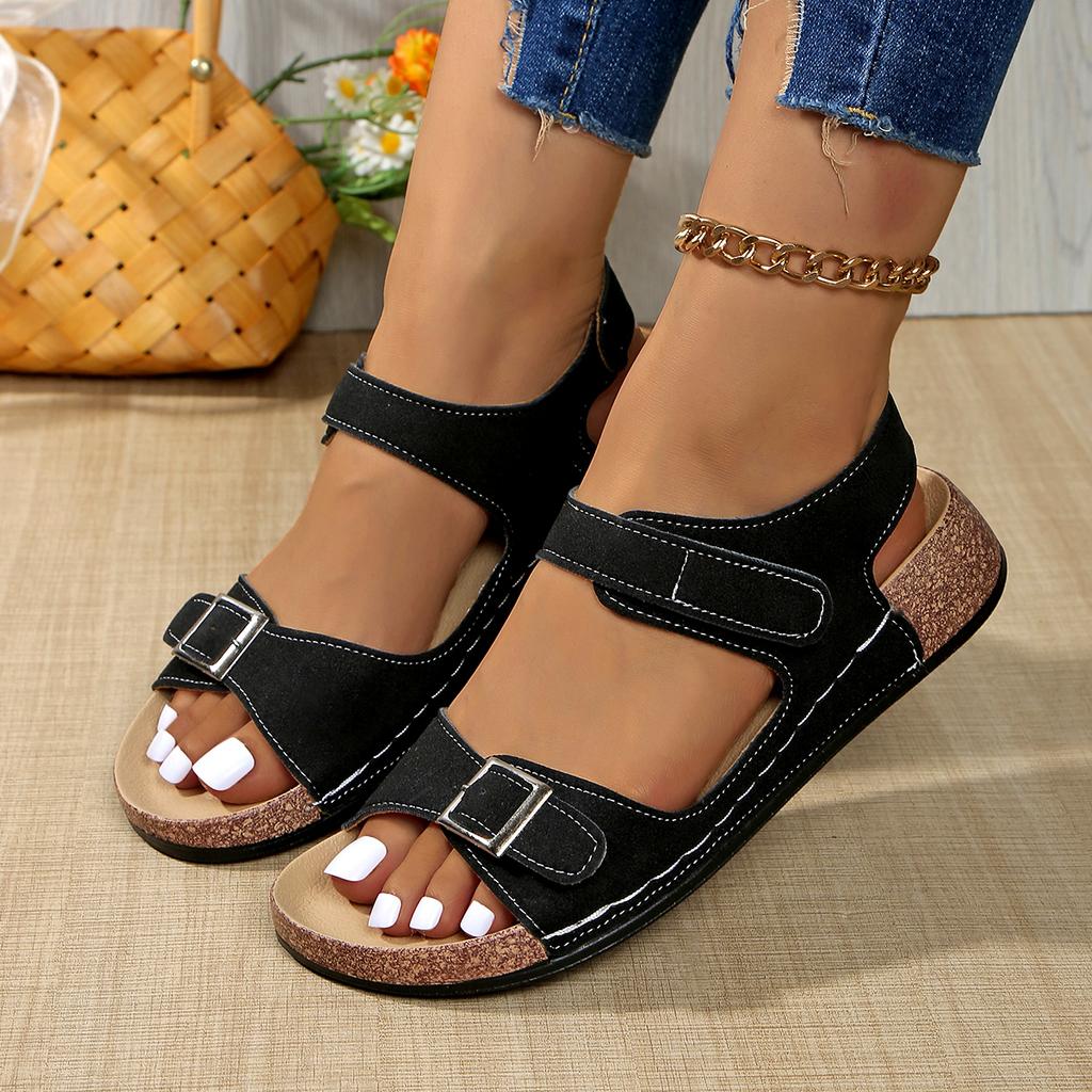 Summer Women Sandals Plus Size Comfortable Flat Sandals 2025 New Brand Open Toe Sandals Belt Buckle Casual Shoes Women