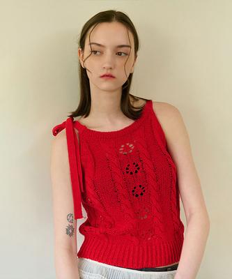 Camino Lace Ribbon Sleeveless Knit Red