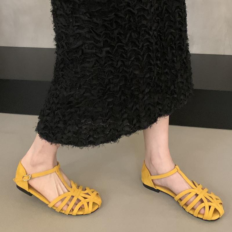 Fashion Bailamos Summer Brand Women Sandals Soft Flat Heel Dress Slingback Shoes Fashion Narrow Band Ladies Close Toe Sandal Shoes Mujer