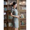 New Chinese elegant stand-up collar jacquard short-sleeved cheongsam dress women's summer temperament small short cheongsam daily wear