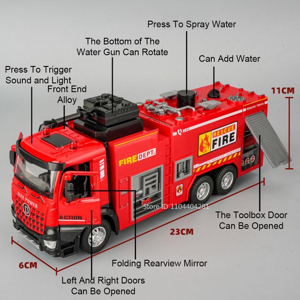 1:32 Fire Water Tanker Ladder Truck Alloy Spraying Vehicle Diecast Models Toys Car Doors Opened Sound Light Cars For Kid's Gifts