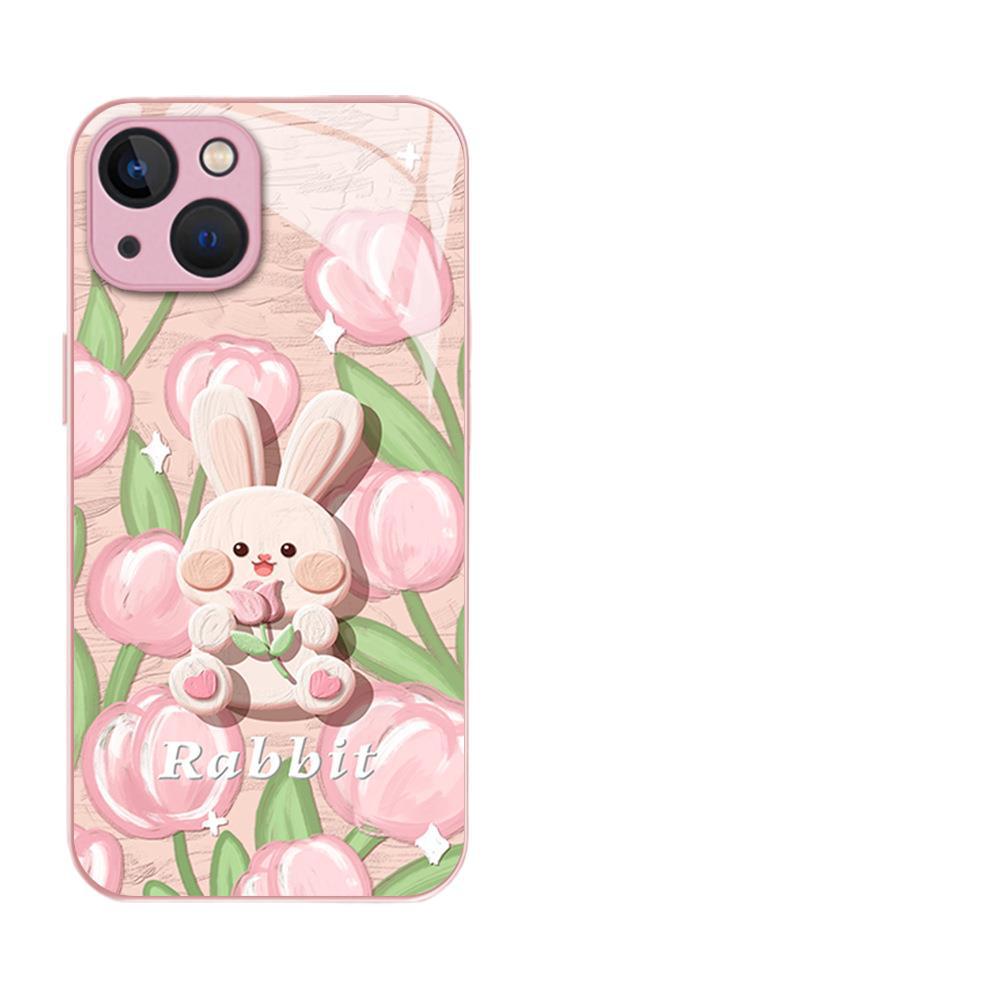 Cute Tulip Rabbit Mobile Phone Case iPhone17 Glass All Inclusive Lens Apple 16promax Protective Case 12
