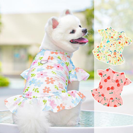 Cherry/Flower Printed Dog Dress Summer Pet Princess Skirt for Small Medium Girl