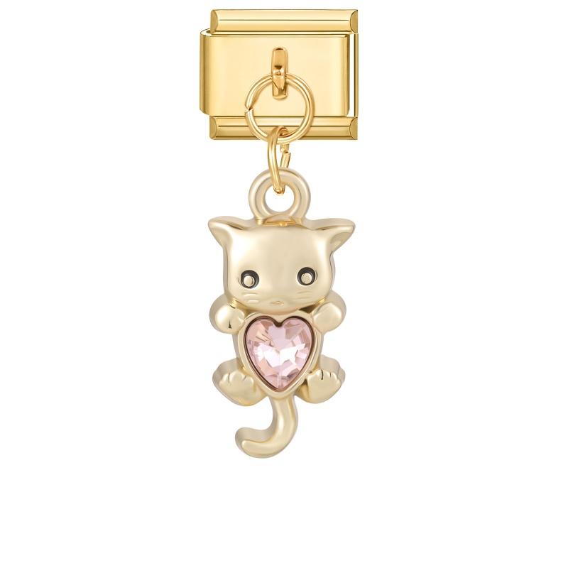 New Vintage Golden Pendant Charm Cat Butterfly Star Tennis Racket Bow Links Fit 9MM Stainless Steel Bracelet Women DIY Making