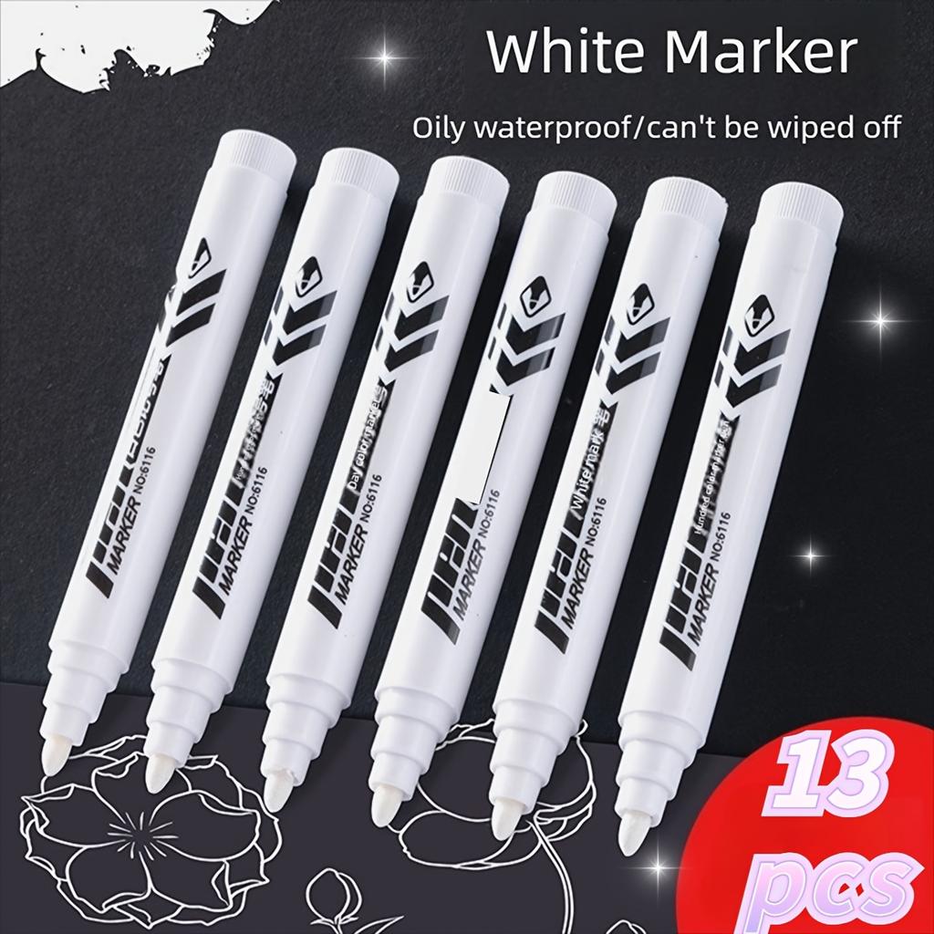 4/13Pcs White Marker Pens 1.0mm Oily Waterproof Paint Pen DIY Graffiti Sketching Markers Stationery