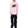 We11done Ss22 Round Logo Pattern Crew Neck Long Sleeve T-Shirt Unisex Tops Pink WD-TT1-22-648-U-PK