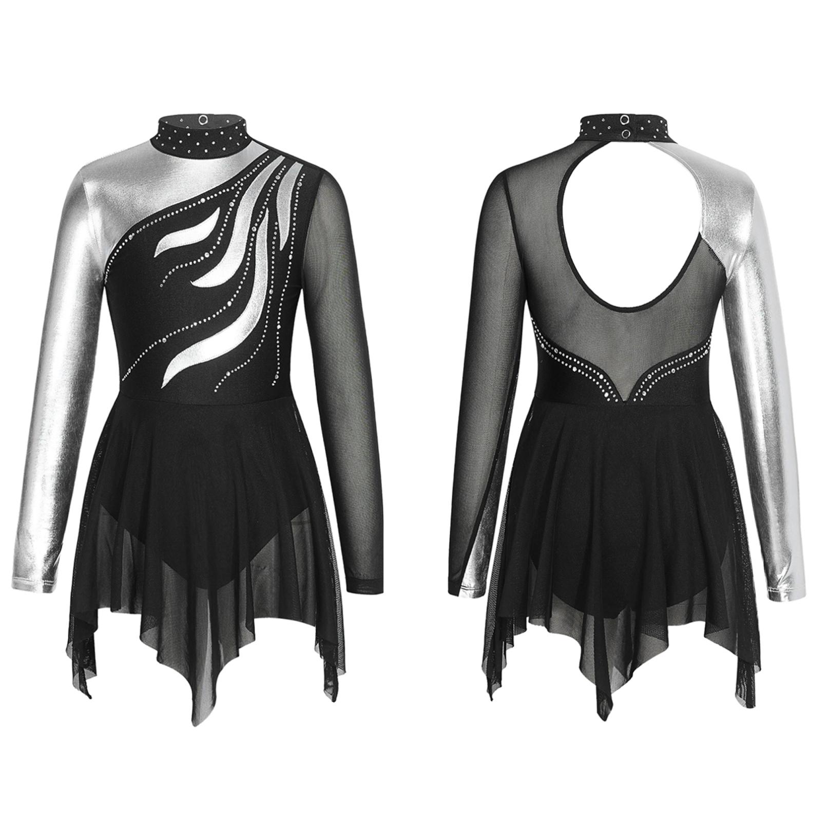 

Дитячі сукні для фігурного катання з довгими рукавами, бронзові балетні гімнастичні сукні-трико 9-10 Years бордовий