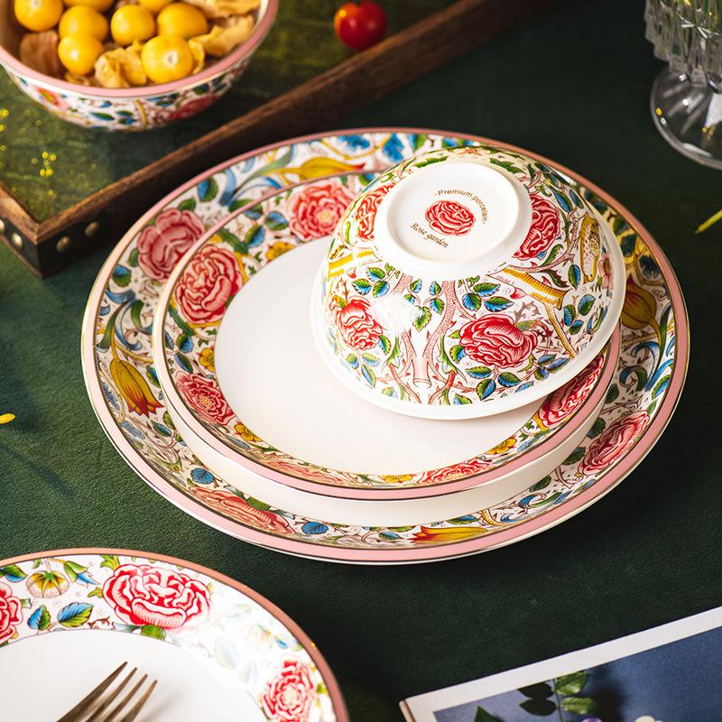 European Ceramic Western Steak Plate Painted Rose Dinner Plate Both That Noodle Bowl Dessert Main Course Dish Kitchen Tableware