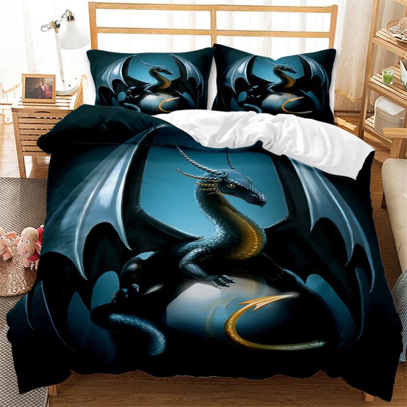 Ancient Wild Animal Bedding Set Flying Dragon Duvet Cover Microfiber Gothic Theme Monster Comforter Cover For Children Boys Teen