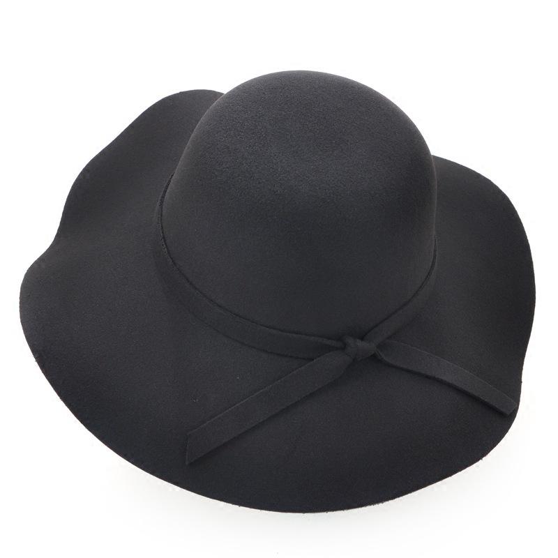 Black Retro Big Brimmed Hat Woolen Hat Women Autumn and Winter Trendy Casual Versatile Dome Korean Style Top Hat Female British