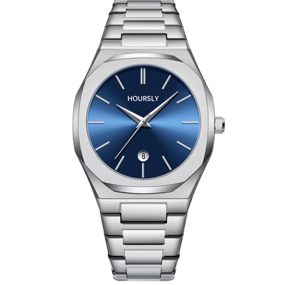 

Роскошные мужские часы из нержавеющей стали, круглые, с календарем, кварцевые, с простым циферблатом, деловые, модные мужские часы для повседневной жизни