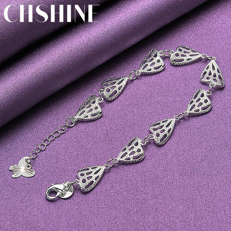 CHSHINE 925 Sterling Silver Hollow Heart Chain Bracelet For Women Lady Wedding Party Fashion Charm Jewelry