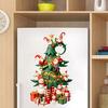 Removable Festive Home Decor Christmas Tree Window Stickers with Gnome And Snowman, Glass Stickers, PVC Self Adhesive Holiday Mural
