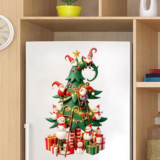 Removable Festive Home Decor Christmas Tree Window Stickers with Gnome And Snowman, Glass Stickers, PVC Self Adhesive Holiday Mural