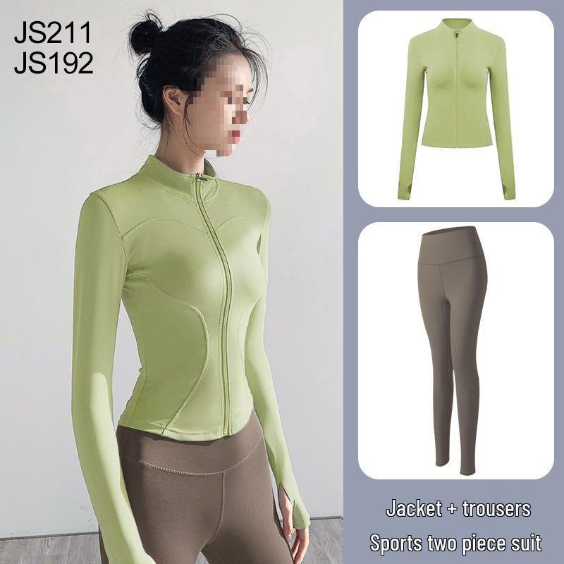 Women's Quick-Dry Yoga Suit: Stand Collar Jacket & Long Sleeve Top for Running & Pilates