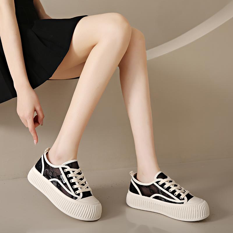Fashion CRLAYDK Lace Jacquard Skate Shoes for Women Summer Breathable Low Top Walking Sneakers Ladies Lace Up Casual Platform Tennis