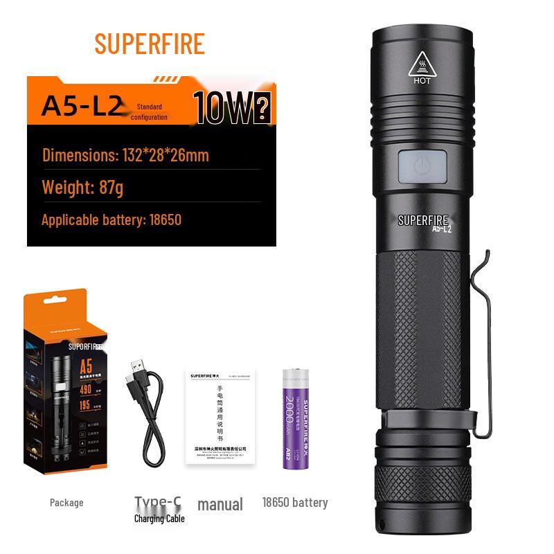 SupFire A5 USB Rechargeable LED Flashlight