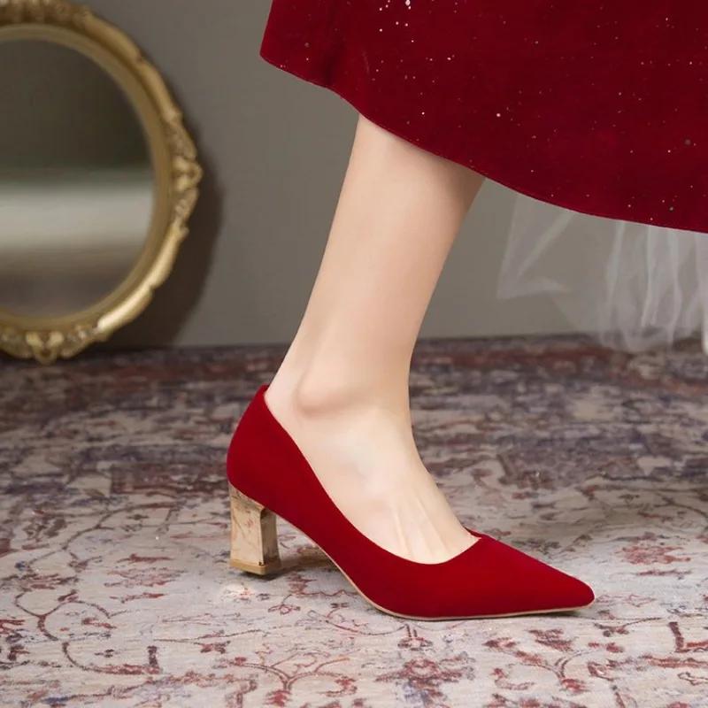 Fashion Red Heel Platform Pumps Spring Autumn Women Shoes 2025 Woman Wedding Shoes Buckle Strap High Heels Ladies Elegant Office Shoes