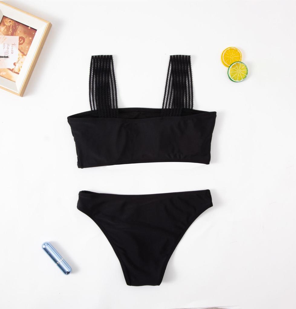 European & American Sexy Three-Piece Mesh Swim Set: Wide Shoulder Strap Dress, Shirt, Bikini