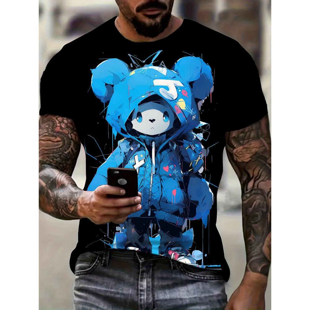 Men's Kids Casual Fashion T-shirt 3D Printing Anime Bear Pattern Printed T-shirt For Summer Daily Outdoor Streetwear Oversized Tops