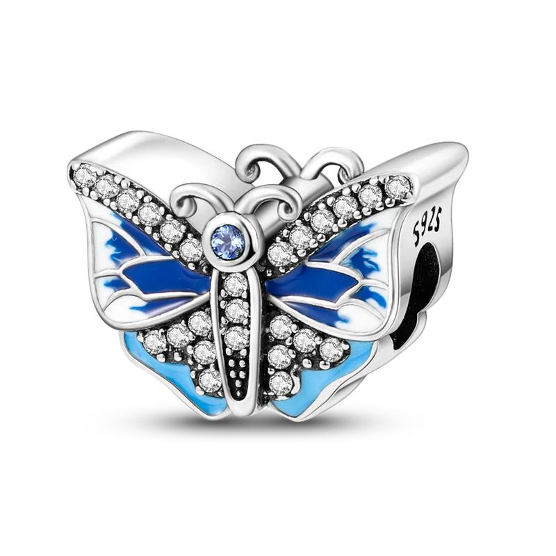 Copper Metal Blue Series Dragonfly Butterfly Bird Pansy Flower Pendant Bead Component Charm Bead Component Compatible With 4MM hole diameter Bracelet