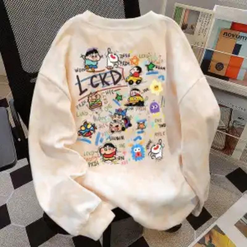 Pure Cotton American High Street Tie-dyed Round Neck Sweatshirt for Women Autumn Winter Loose Casual Top