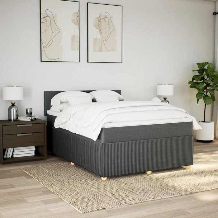 Maison Exclusive - Sommier à lattes de lit avec matelas Gris foncé 140x190cm Tissu
