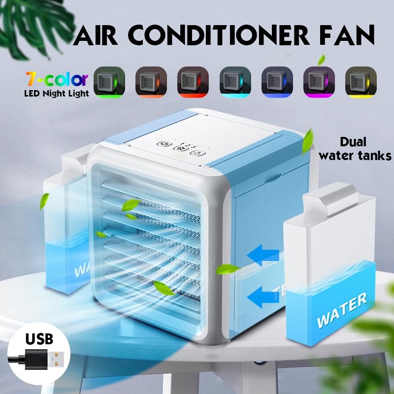 Mini Portable Air Conditioner 7 Colors Light Conditioning Humidifier Purifier USB Desktop Air Cooler Fan With 2 Water Tanks Home New
