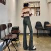 Cement Gray High-Waist Elastic Flared Jeans for Women - Petite Slim Fit, Spring/Autumn 2024