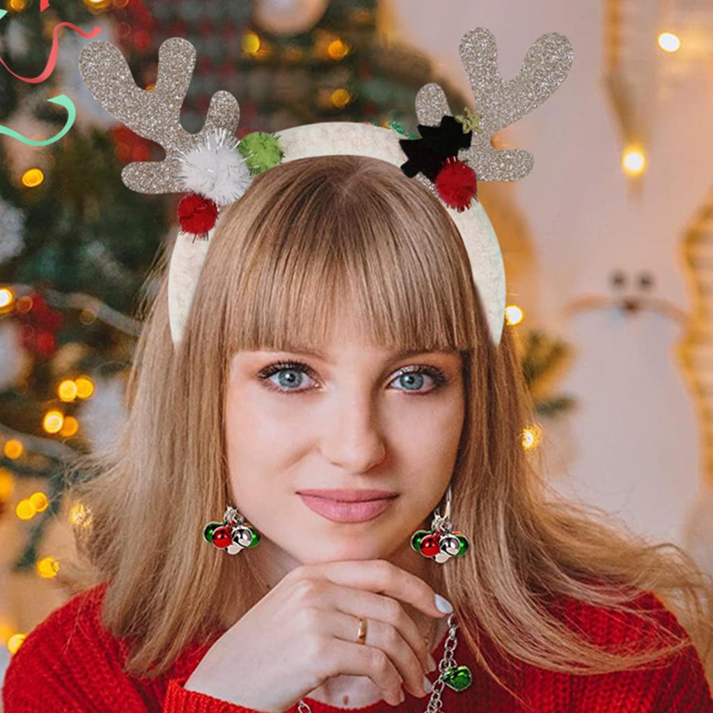 Reindeer Antler Shape Hair Hoop Teens Women Photoshoots Hair Holder Christmas Cosplay Party Headband with Sequins